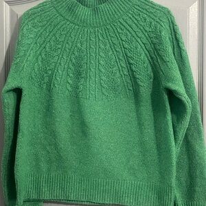 Joie Green Crew Neck Sweater with Starburst Cable Knit